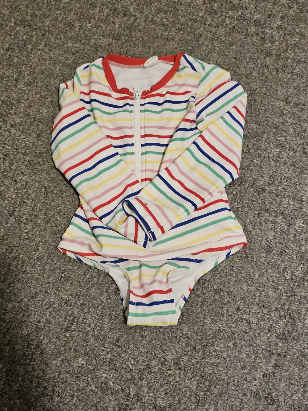 Kids Long-Sleeve Rainbow Stripe One-Piece Swimsuit - White Multicolor